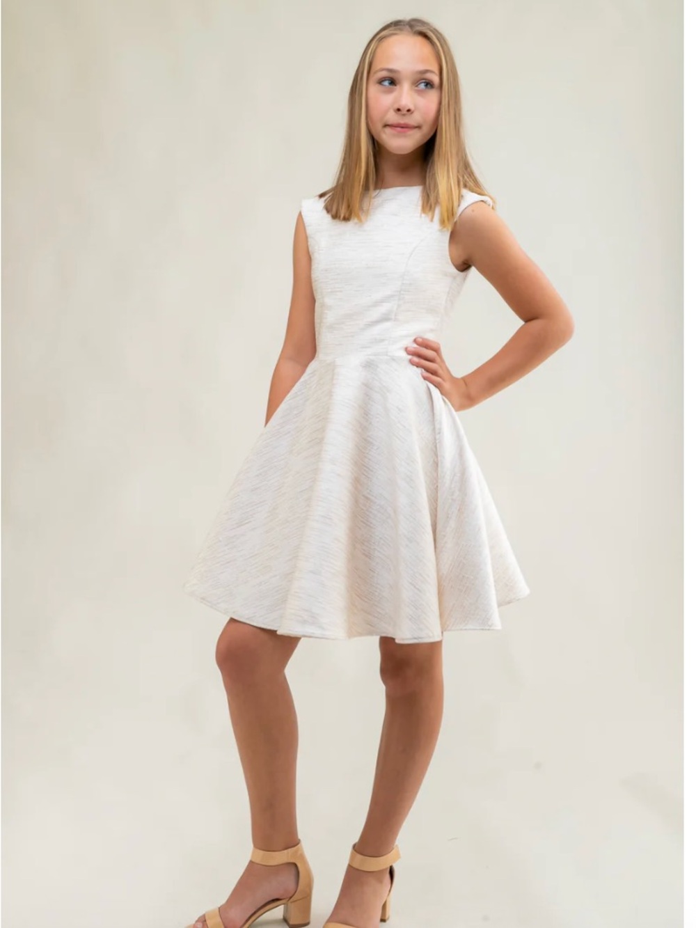 Un Deux Trois Ivory Fit-and-Flare Party Dress